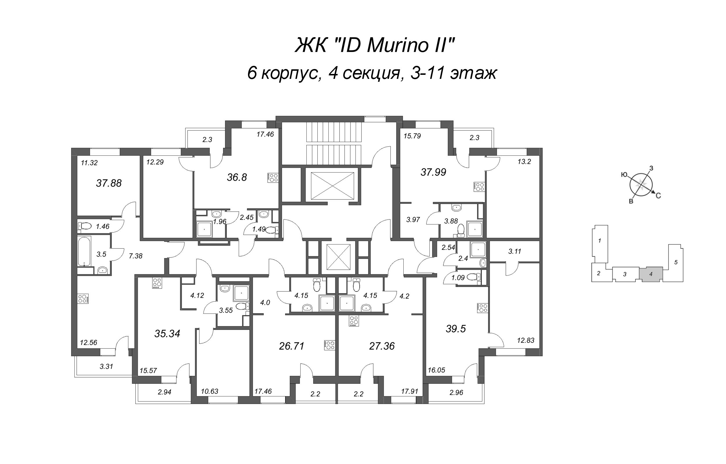 Квартира-студия, 26.71 м² в ЖК "ID Murino II" - планировка этажа