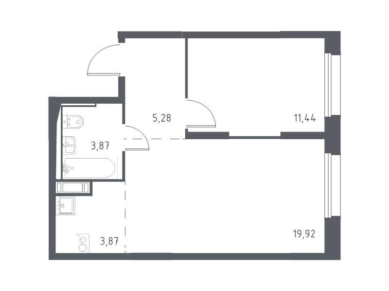2-комнатная (Евро) квартира, 44.38 м² в ЖК "Новые Лаврики" - планировка, фото №1