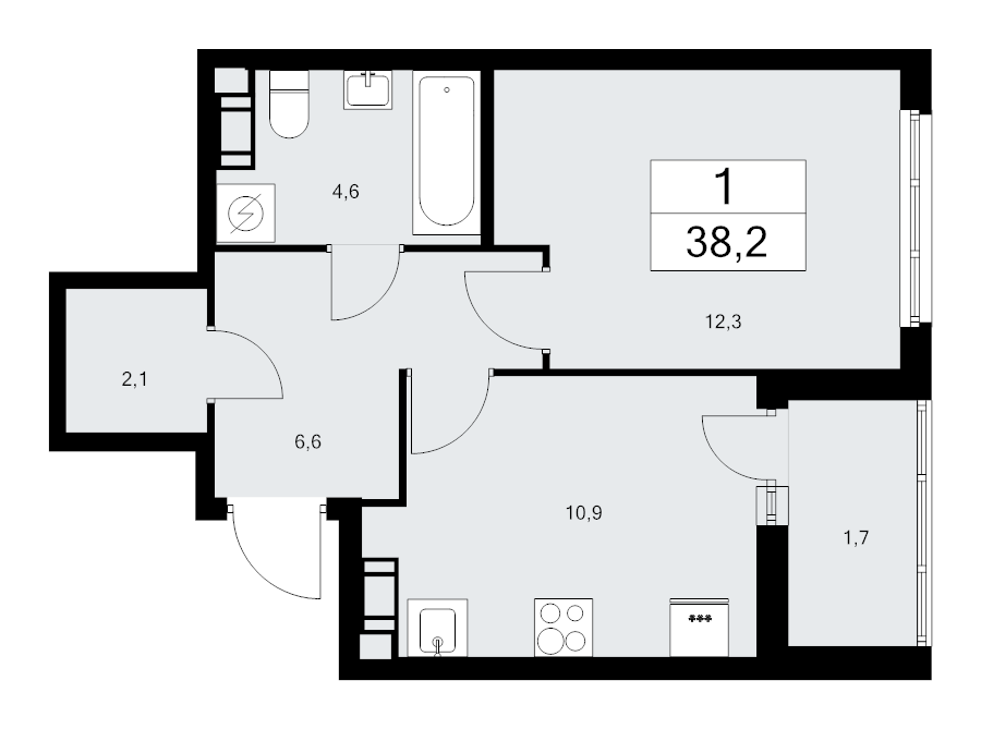 1-комнатная квартира, 38.2 м² в ЖК "А101 Лаголово" - планировка, фото №1