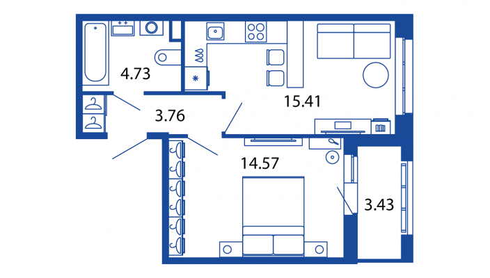 2-комнатная (Евро) квартира, 38.47 м² в ЖК "Полис Приморский 2" - планировка, фото №1