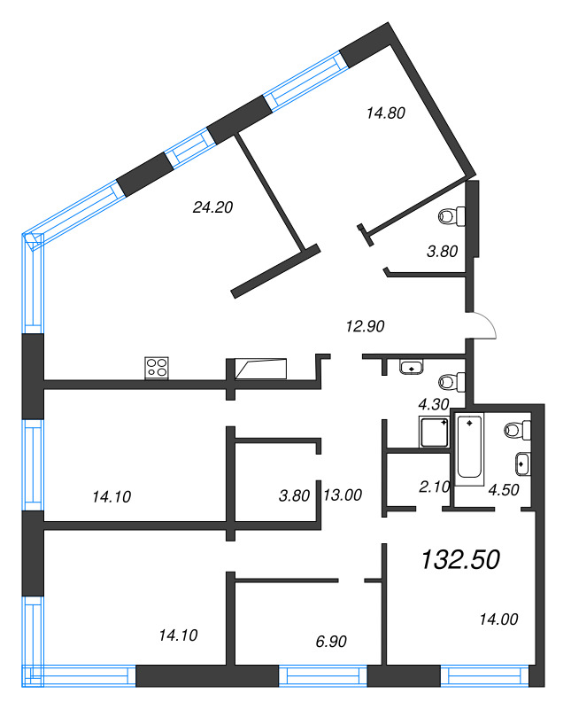 5-комнатная (Евро) квартира, 132.5 м² в ЖК "ЛДМ" - планировка, фото №1