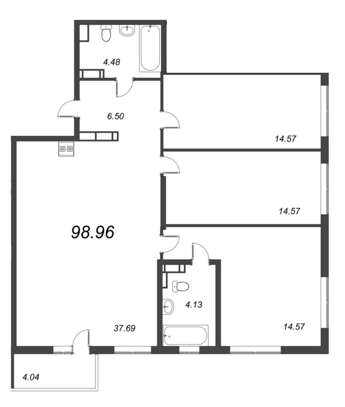 4-комнатная (Евро) квартира, 98.96 м² в ЖК "Чёрная речка" - планировка, фото №1