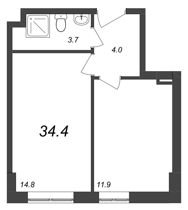 1-комнатная квартира, 33.2 м² в ЖК "Zoom на Неве" - планировка, фото №1