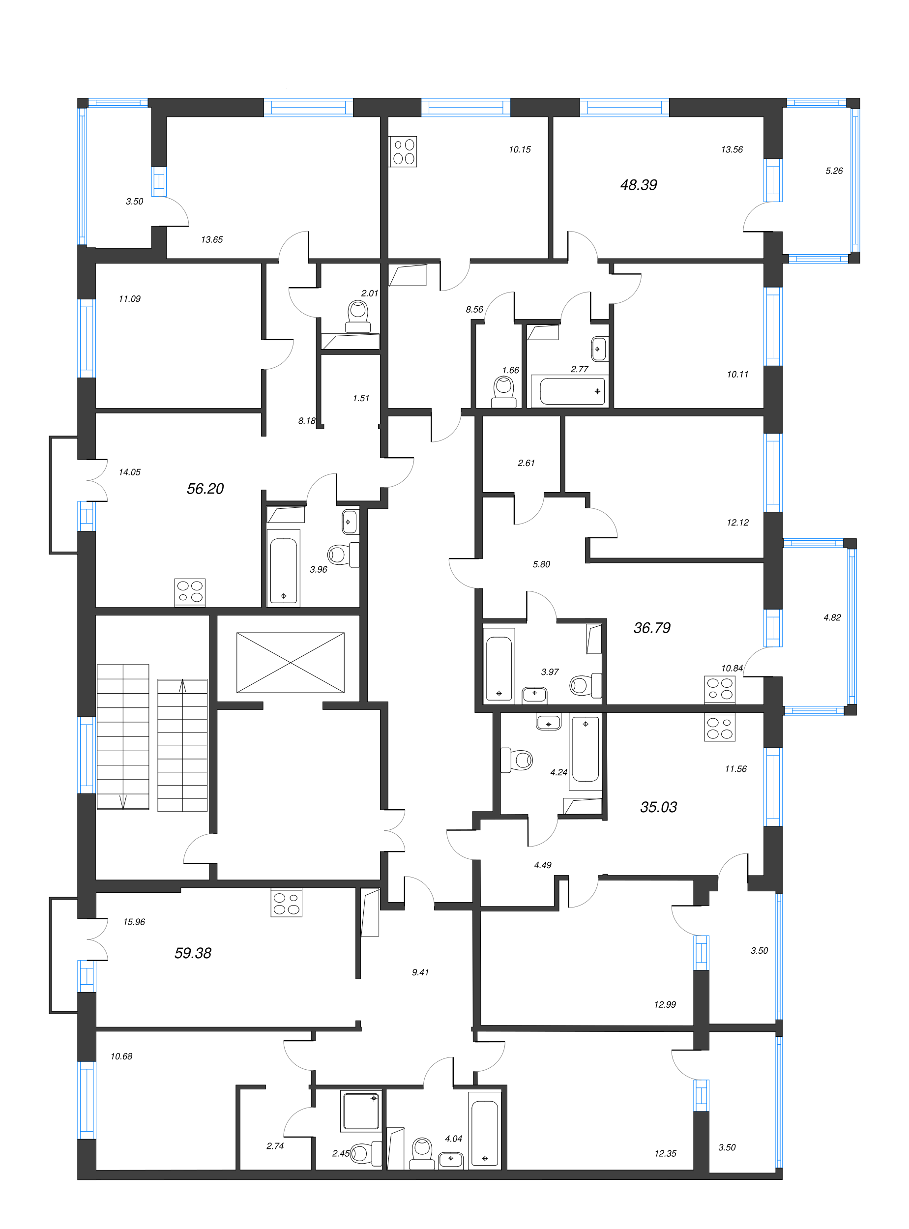 2-комнатная квартира, 52.07 м² в ЖК "Jaanila Драйв" - планировка этажа