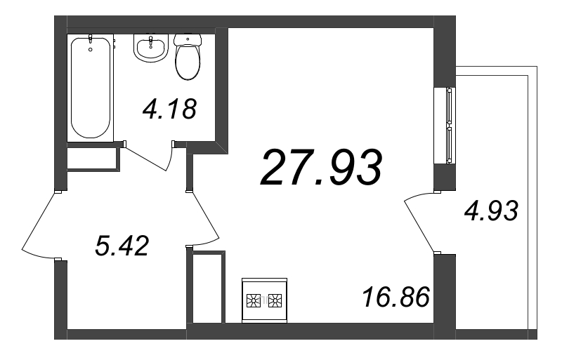 Квартира-студия, 28.1 м² в ЖК "AEROCITY" - планировка, фото №1