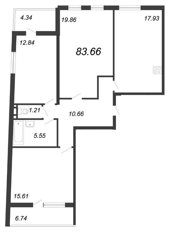 4-комнатная (Евро) квартира, 87.6 м² - планировка, фото №1