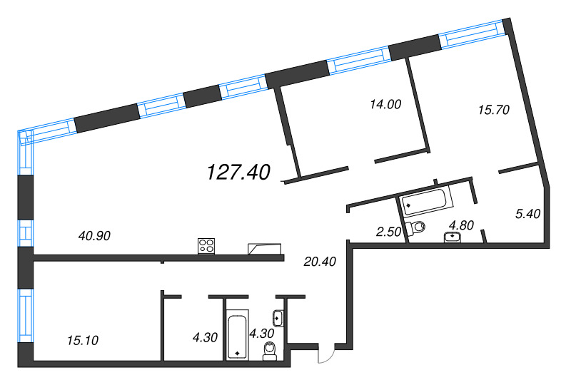 4-комнатная (Евро) квартира, 127.4 м² в ЖК "ЛДМ" - планировка, фото №1
