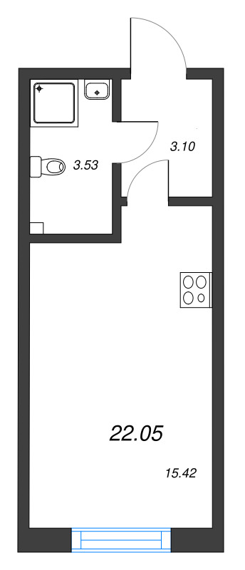 Квартира-студия, 22.05 м² - планировка, фото №1