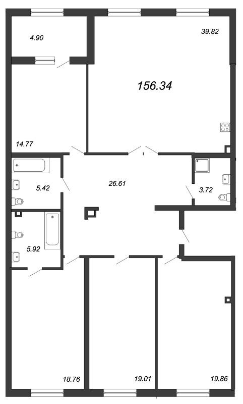 4-комнатная квартира, 158.3 м² в ЖК "Петровская Доминанта" - планировка, фото №1