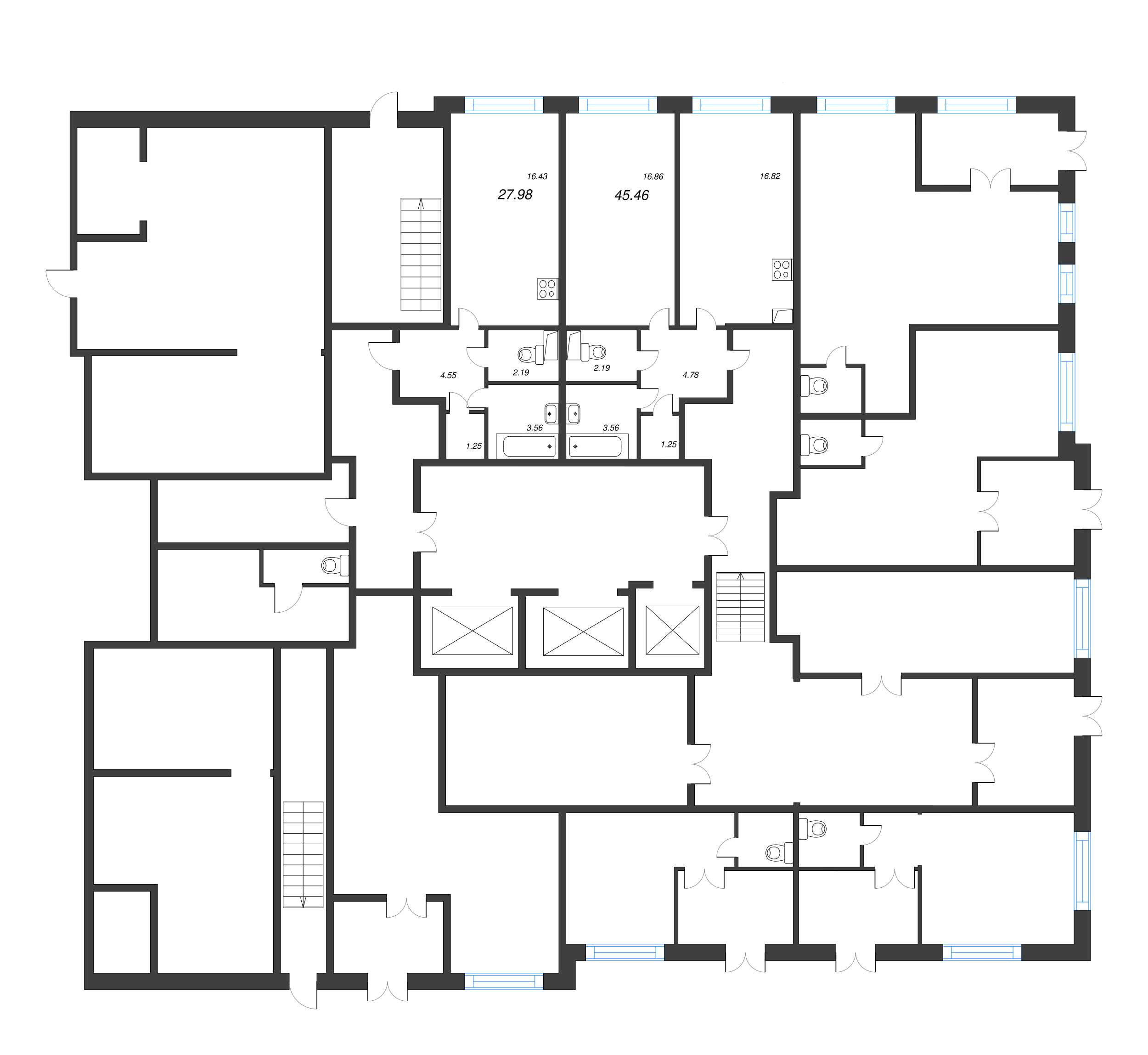2-комнатная (Евро) квартира, 45.46 м² в ЖК "Cube" - планировка этажа