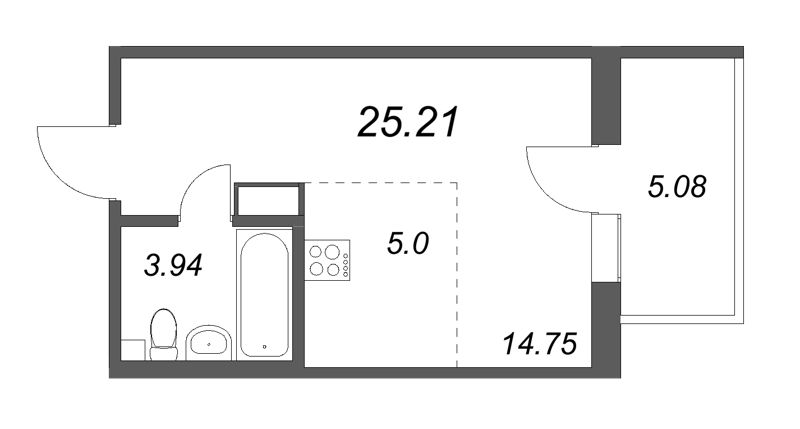 Квартира-студия, 25.31 м² - планировка, фото №1