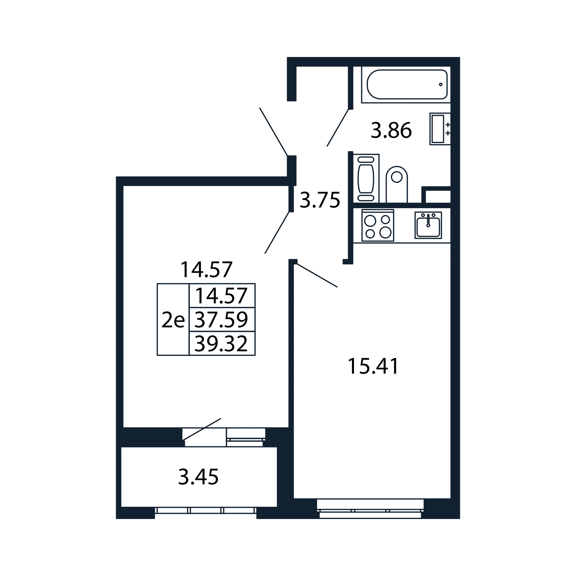 2-комнатная (Евро) квартира, 37.59 м² в ЖК "Полис Приморский 2" - планировка, фото №1
