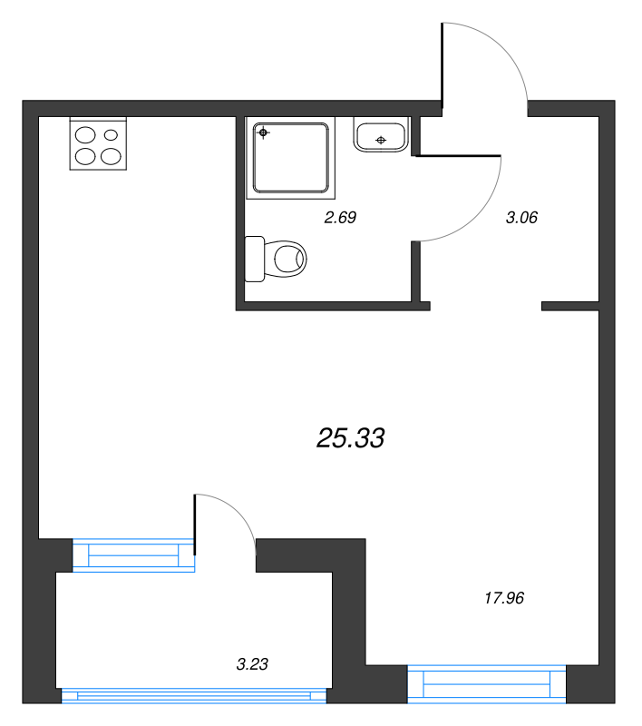 Квартира-студия, 25.33 м² в ЖК "ID Murino II" - планировка, фото №1