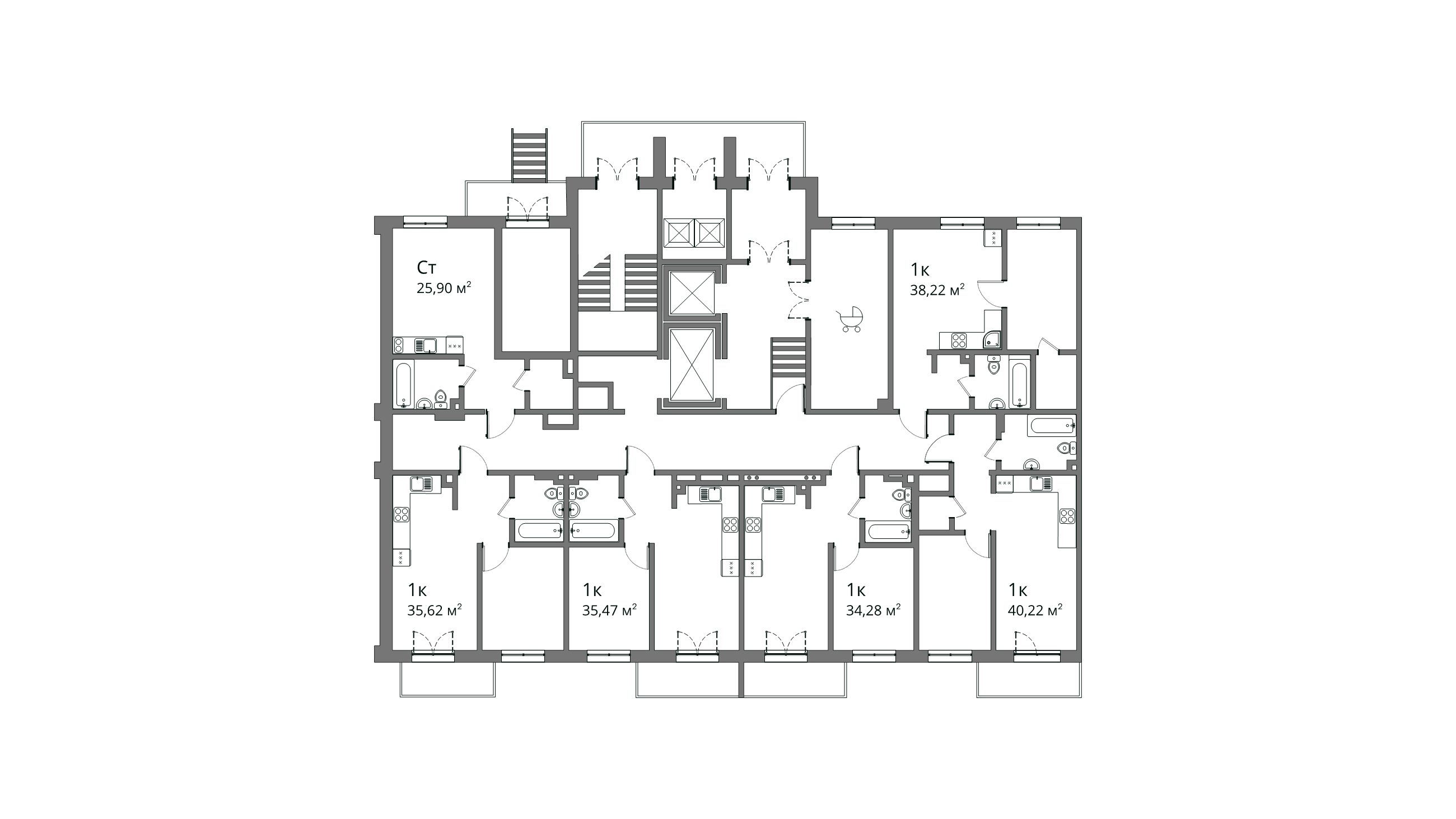 Квартира-студия, 25.9 м² в ЖК "ЛесArt" - планировка этажа