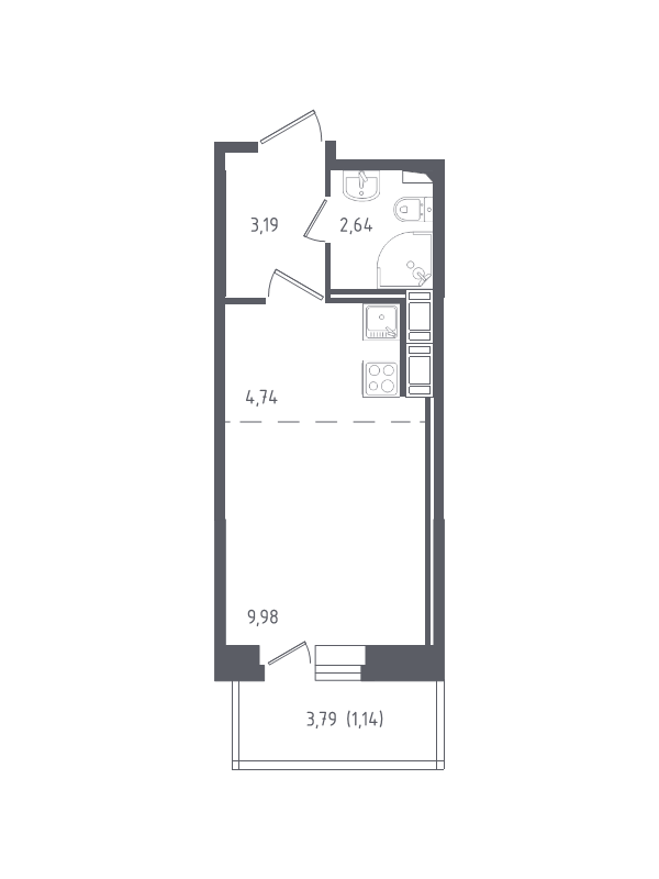 Квартира-студия, 21.69 м² в ЖК "Новое Колпино" - планировка, фото №1