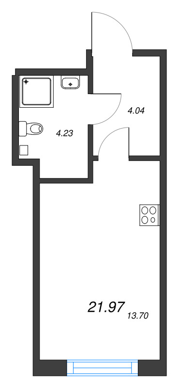 Квартира-студия, 21.97 м² - планировка, фото №1