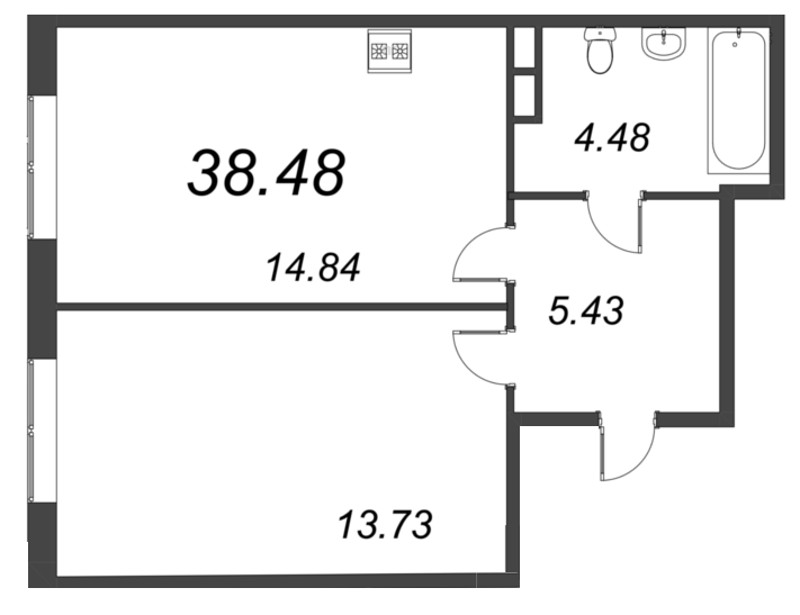 2-комнатная (Евро) квартира, 38.48 м² в ЖК "VEREN NORT сертолово" - планировка, фото №1