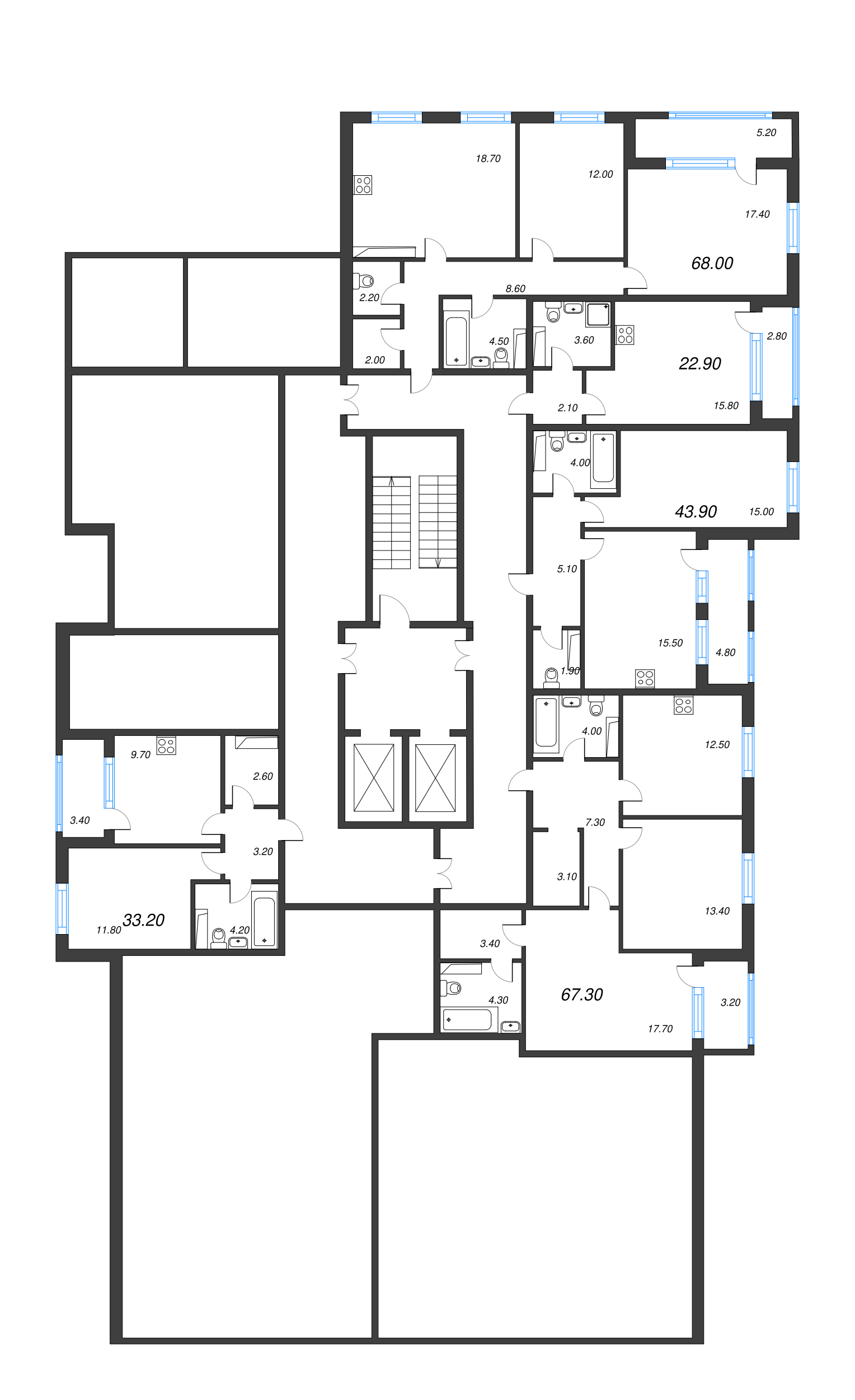 3-комнатная (Евро) квартира, 68 м² в ЖК "Тайм Сквер" - планировка этажа