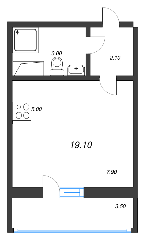 Квартира-студия, 19.1 м² - планировка, фото №1