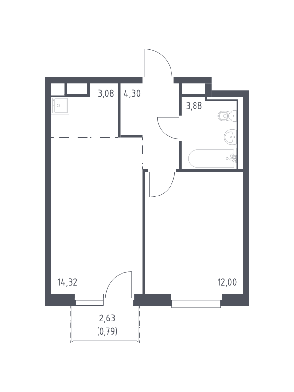 2-комнатная (Евро) квартира, 38.37 м² в ЖК "Новые Лаврики" - планировка, фото №1