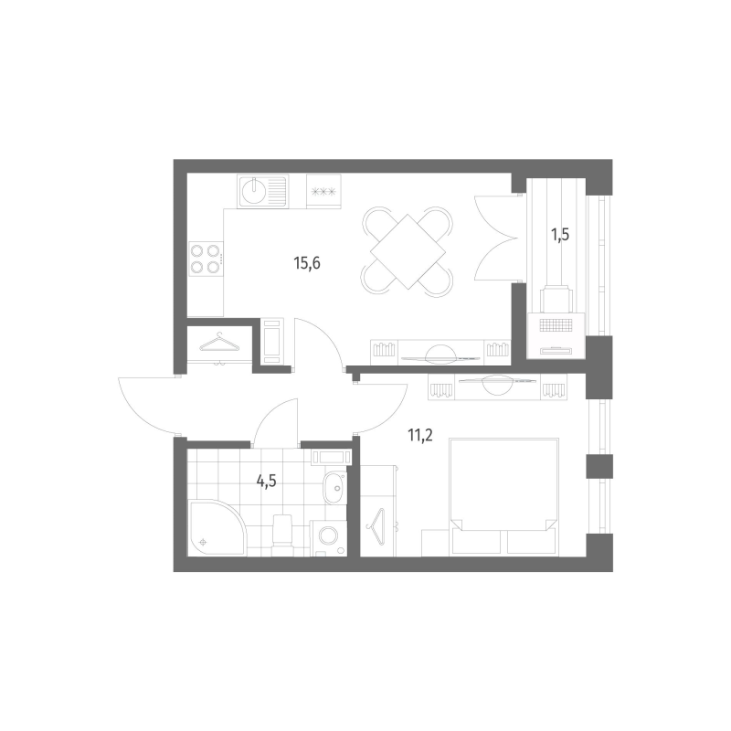 2-комнатная (Евро) квартира, 36.7 м² в ЖК "NewПитер 2.0" - планировка, фото №1