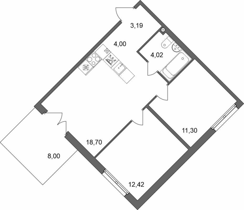 3-комнатная (Евро) квартира, 56 м² в ЖК "Счастье 2.0" - планировка, фото №1