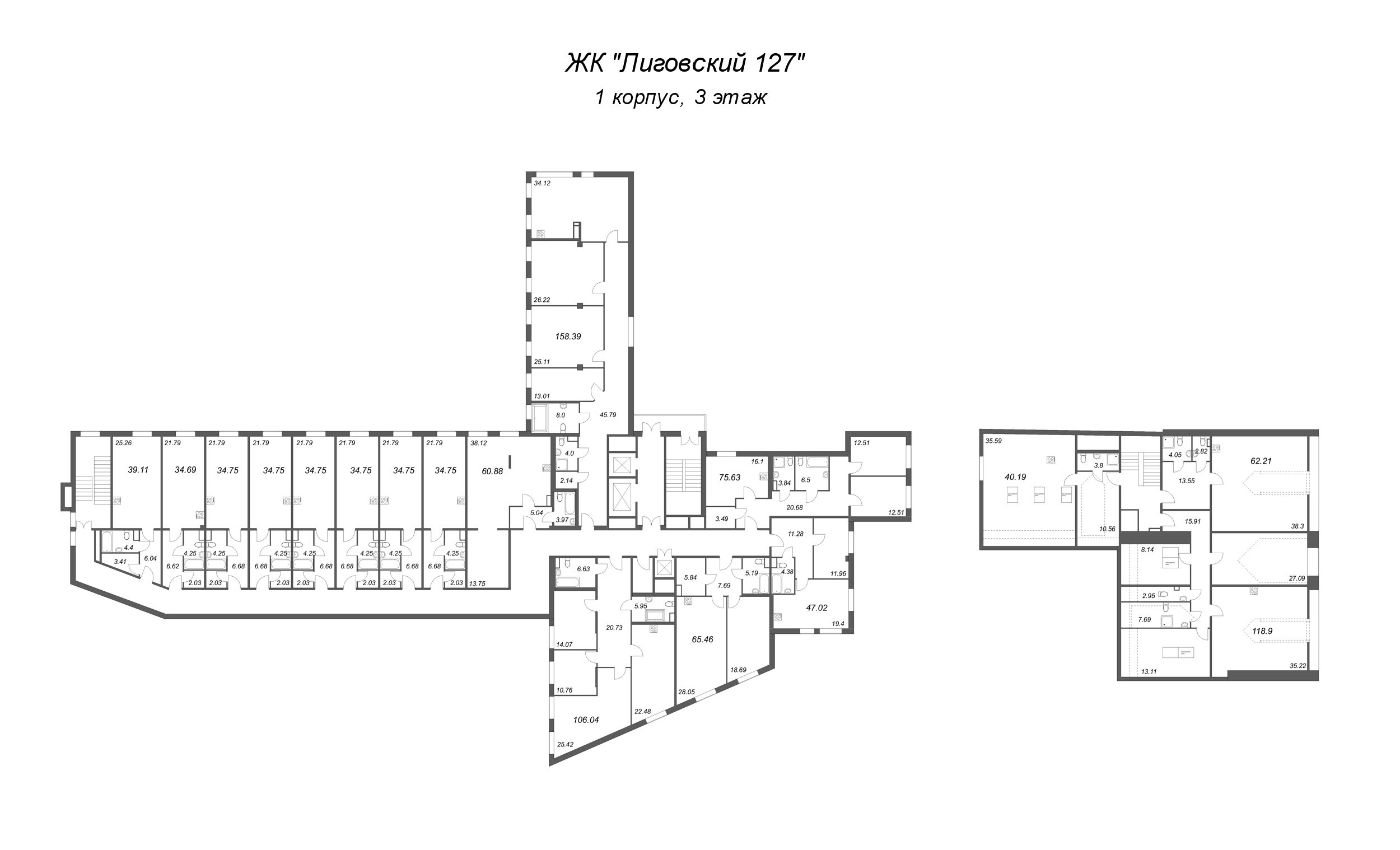 Квартира-студия, 34.75 м² в ЖК "Лиговский 127" - планировка этажа