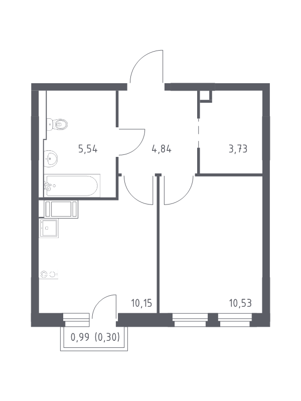 1-комнатная квартира, 35.09 м² - планировка, фото №1