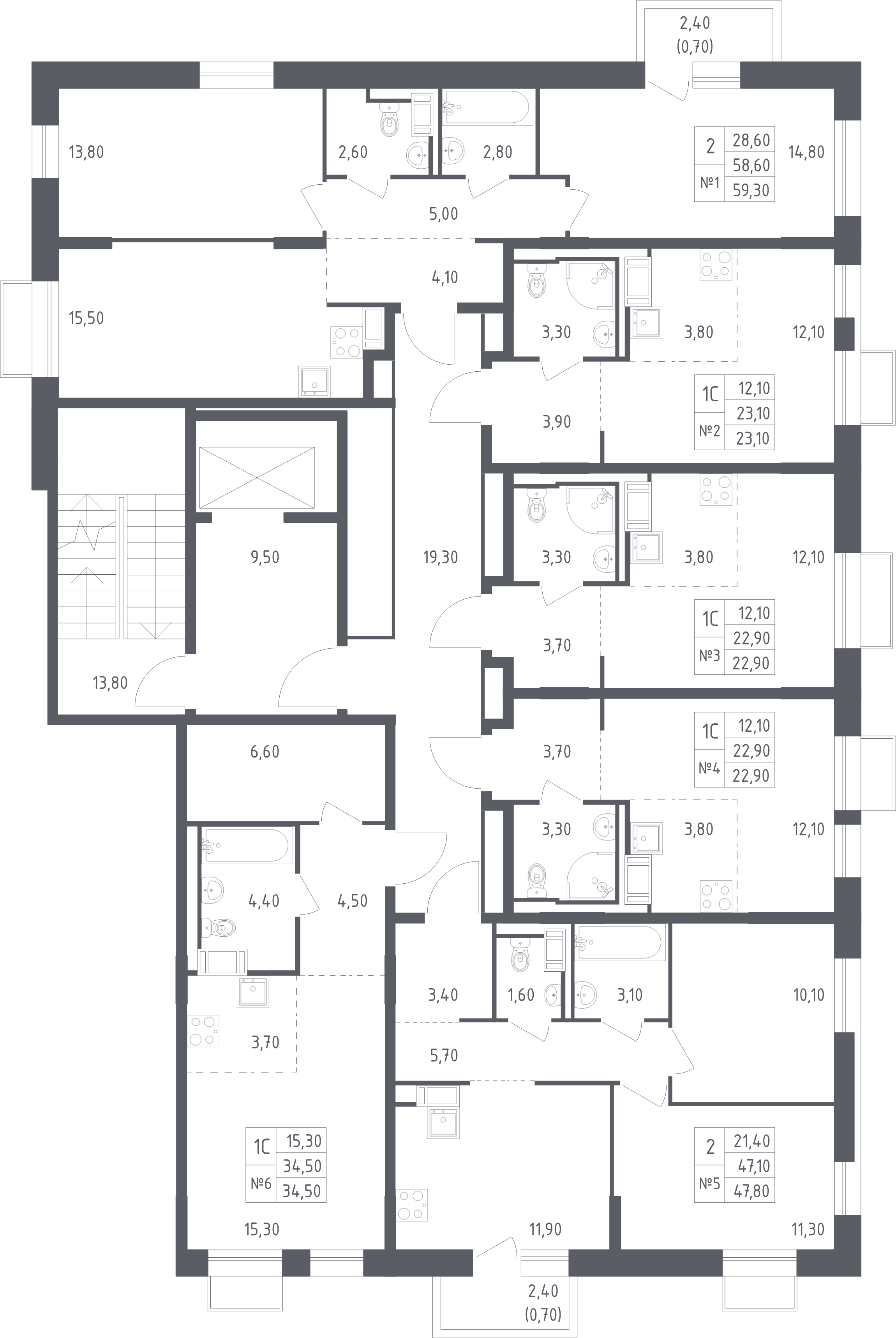 Квартира-студия, 23.1 м² в ЖК "Курортный Квартал" - планировка этажа
