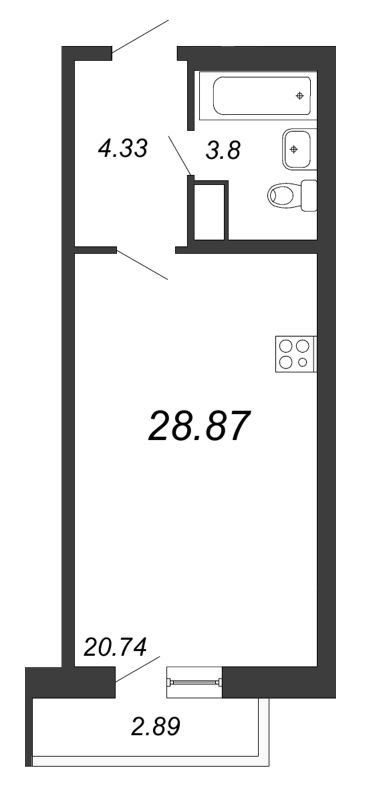 Квартира-студия, 28.87 м² в ЖК "Приморский квартал" - планировка, фото №1