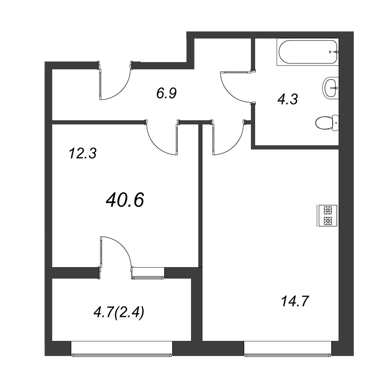 1-комнатная квартира, 40.6 м² в ЖК "Domino" - планировка, фото №1