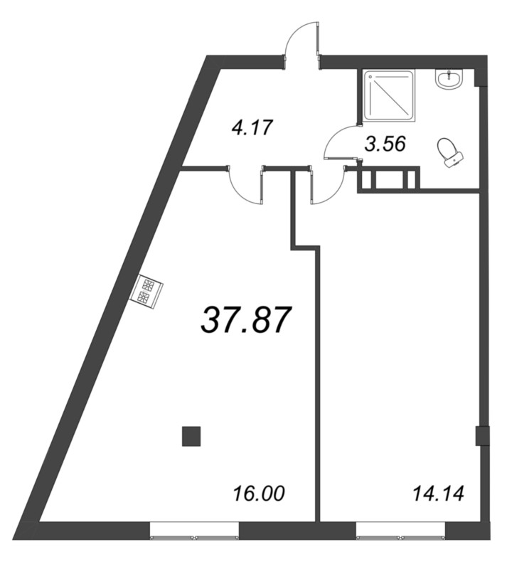 2-комнатная (Евро) квартира, 37.17 м² в ЖК "Ромашки" - планировка, фото №1