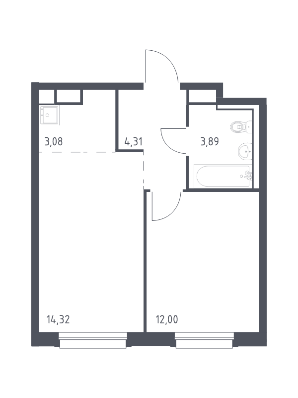 2-комнатная (Евро) квартира, 37.6 м² в ЖК "Новые Лаврики" - планировка, фото №1