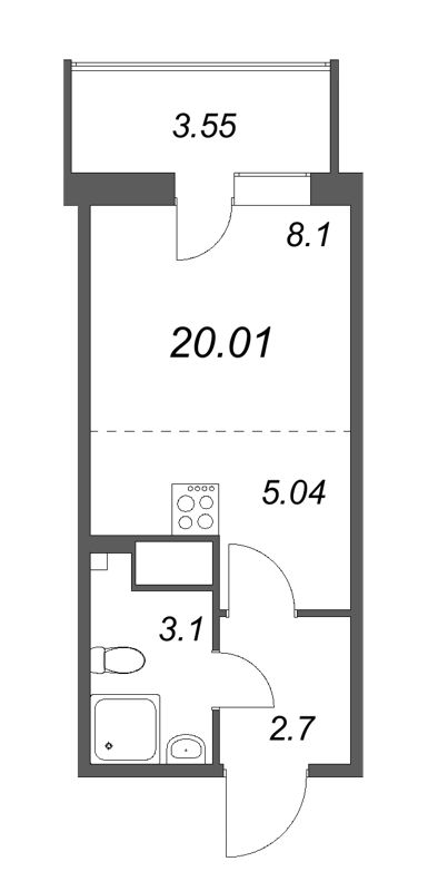 Квартира-студия, 20.01 м² в ЖК "Аквилон Янино" - планировка, фото №1