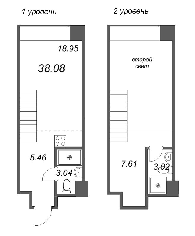 2-комнатная (Евро) квартира, 38.08 м² в ЖК "Avant" - планировка, фото №1