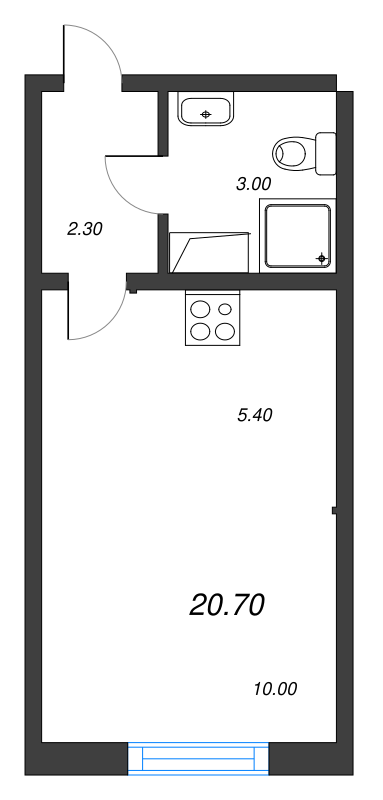 Квартира-студия, 20.6 м² - планировка, фото №1