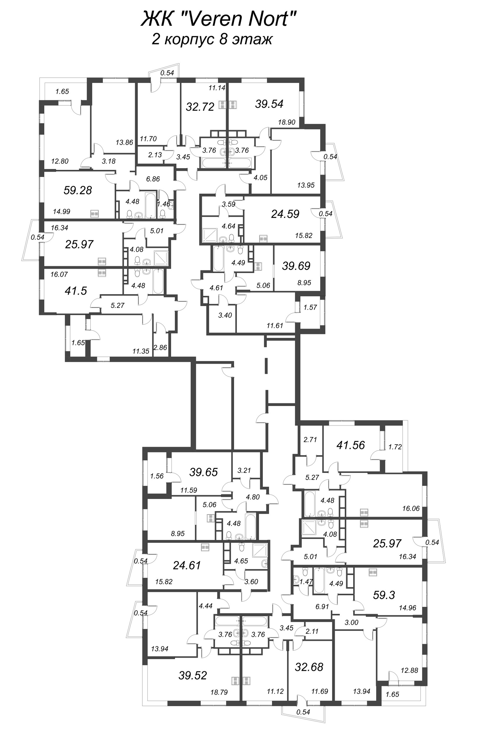 1-комнатная квартира, 32.68 м² в ЖК "VEREN NORT сертолово" - планировка этажа