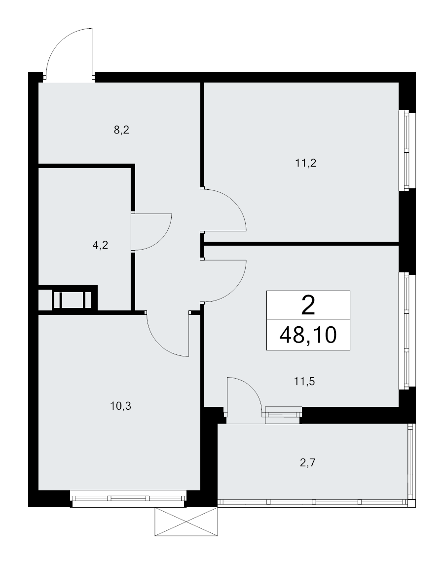 2-комнатная квартира, 48.1 м² в ЖК "А101 Лаголово" - планировка, фото №1