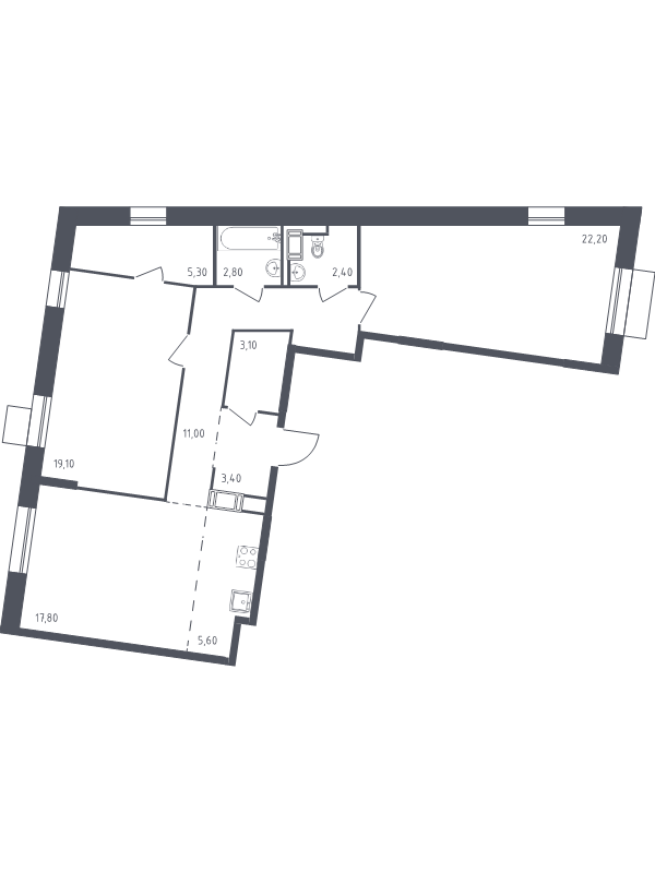 3-комнатная (Евро) квартира, 92.7 м² в ЖК "Курортный Квартал" - планировка, фото №1