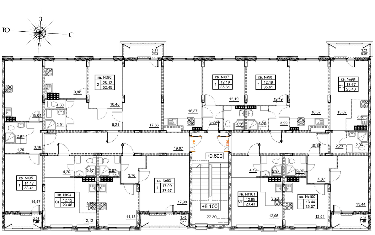 2-комнатная (Евро) квартира, 35.8 м² в ЖК "Верево Сити" - планировка этажа