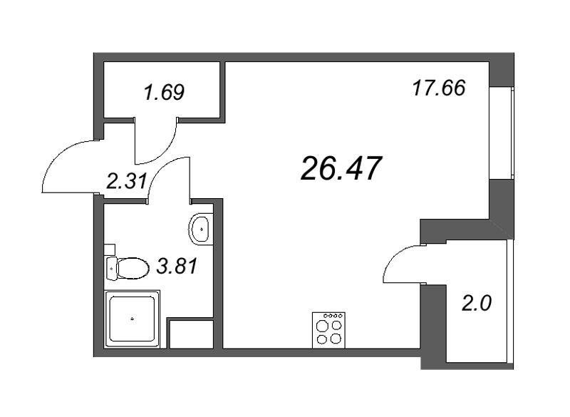 Квартира-студия, 26.47 м² в ЖК "ID Murino II" - планировка, фото №1