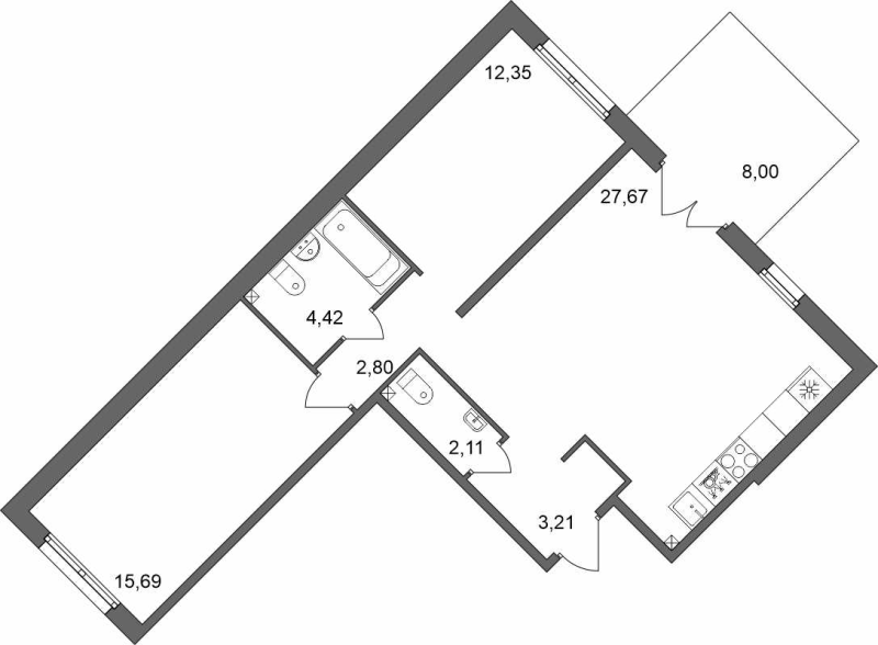 3-комнатная (Евро) квартира, 70.7 м² в ЖК "Счастье 2.0" - планировка, фото №1