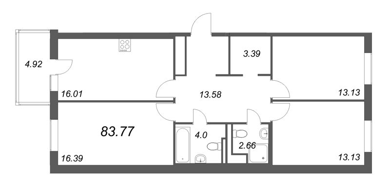4-комнатная (Евро) квартира, 87.22 м² в ЖК "OKLA" - планировка, фото №1