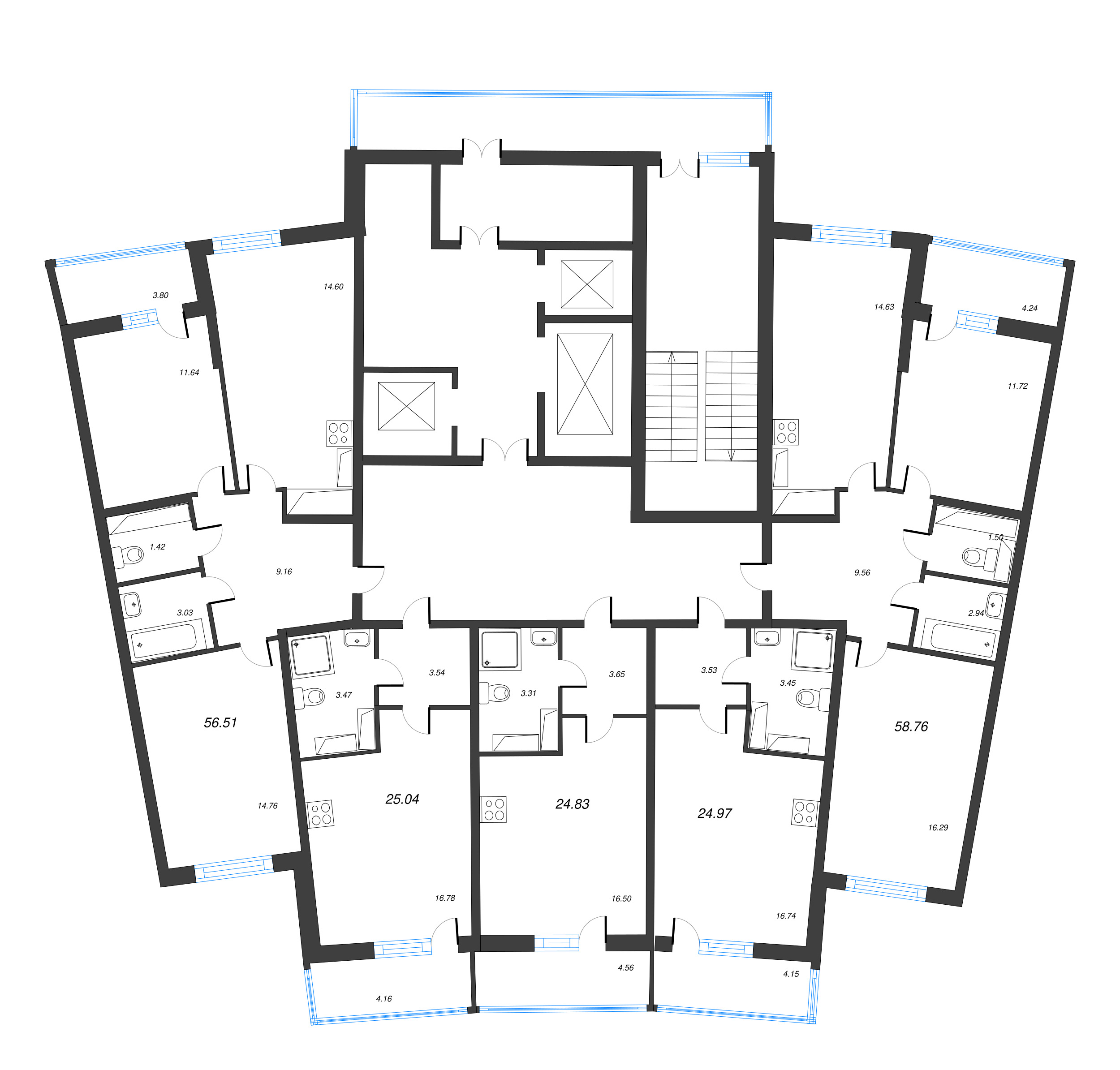 Квартира-студия, 24.83 м² в ЖК "Дом Левитан" - планировка этажа