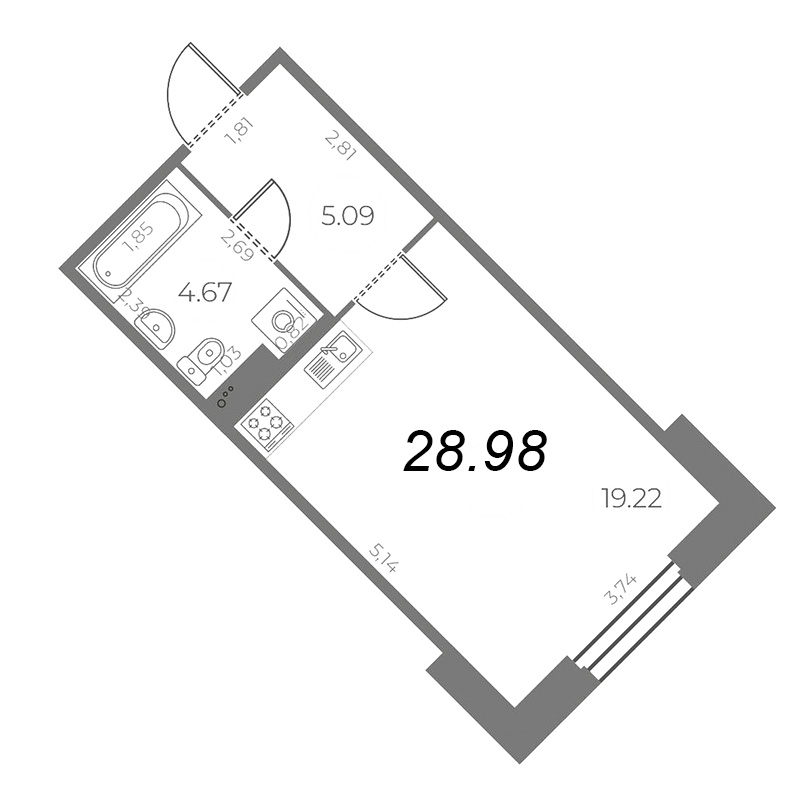 Квартира-студия, 28.98 м² в ЖК "Огни Залива" - планировка, фото №1