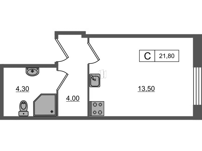 Квартира-студия, 21.8 м² в ЖК "PROMENADE" - планировка, фото №1