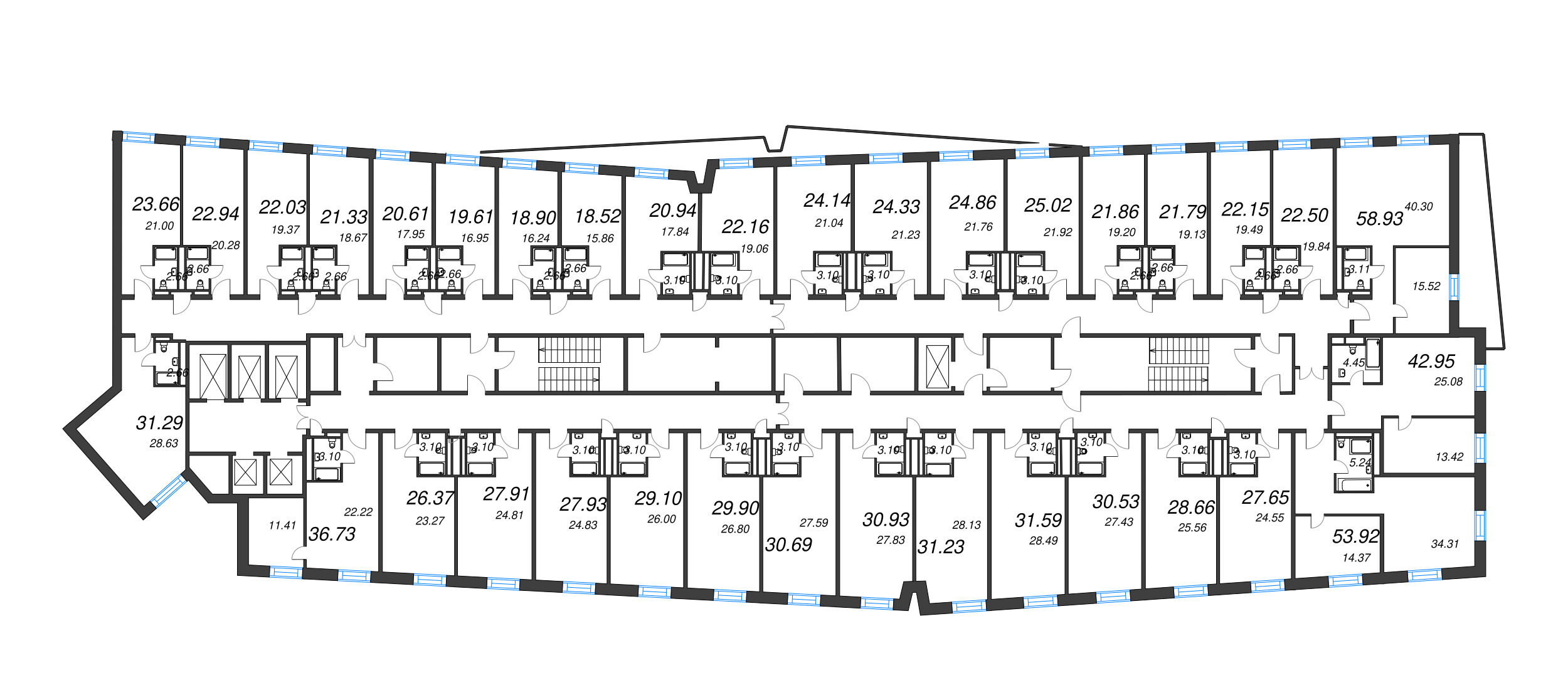 2-комнатная (Евро) квартира, 53.92 м² в ЖК "YE’S Leader" - планировка этажа
