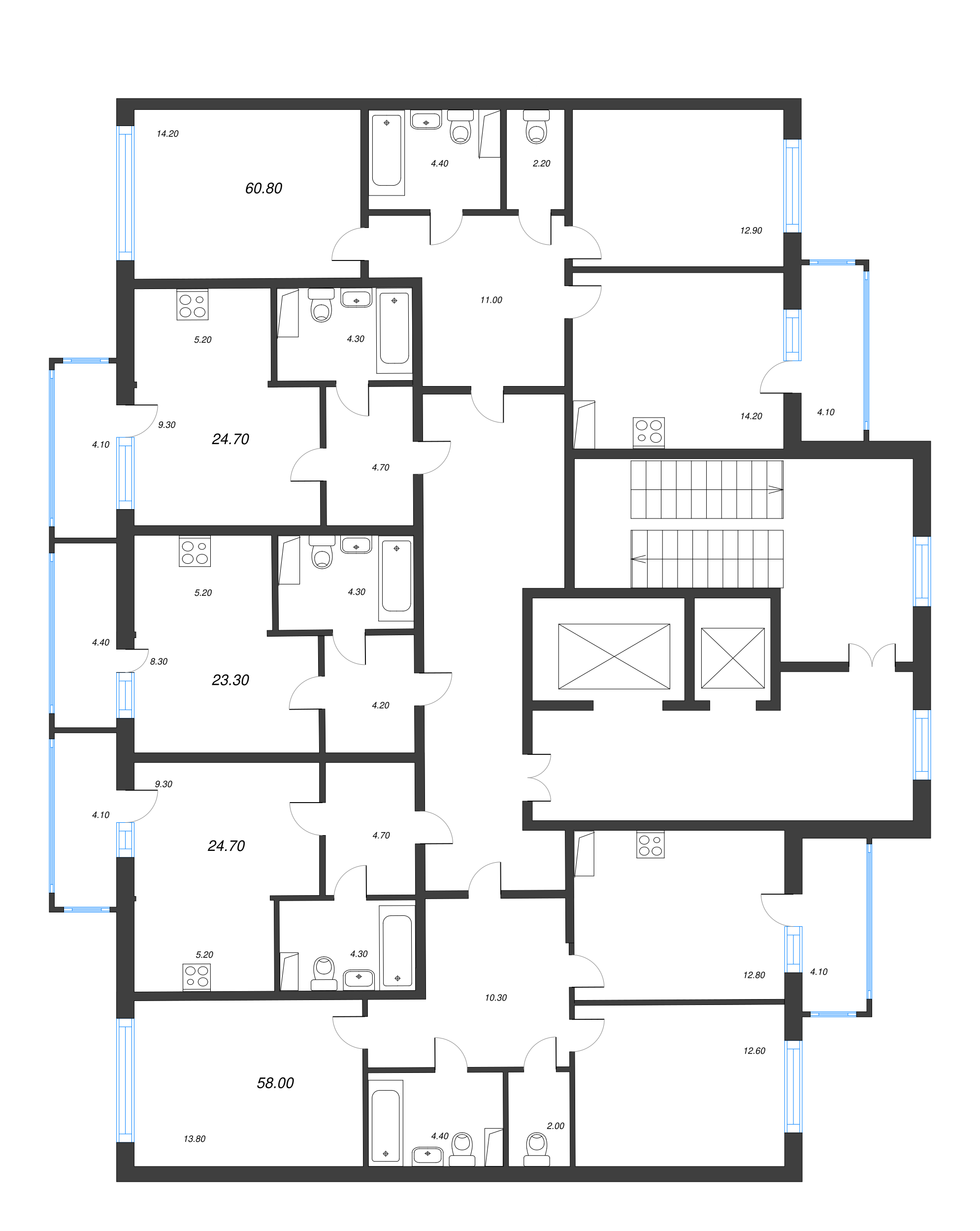 2-комнатная квартира, 60.8 м² в ЖК "Монография" - планировка этажа