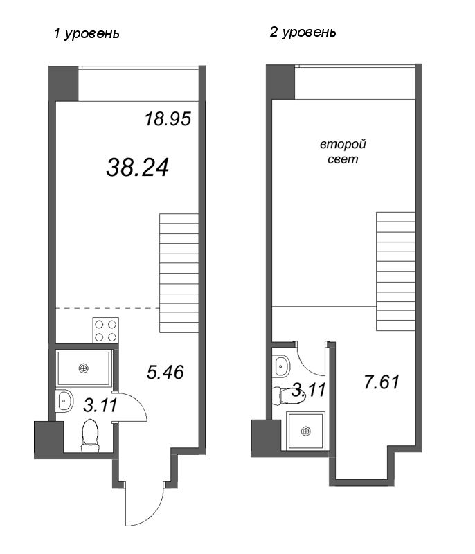 2-комнатная (Евро) квартира, 38.24 м² в ЖК "Avant" - планировка, фото №1