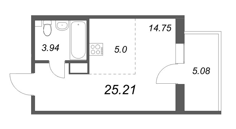 Квартира-студия, 25.31 м² в ЖК "IQ Гатчина" - планировка, фото №1